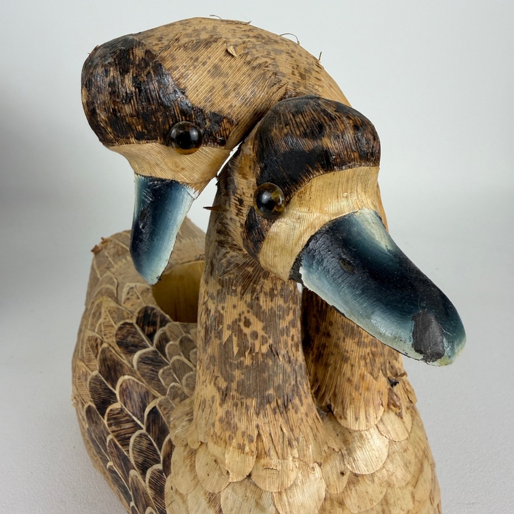 Vintage Double Headed Swan Goose Figurine Natural Fiber Folk Art Decor - Picture 13 of 13